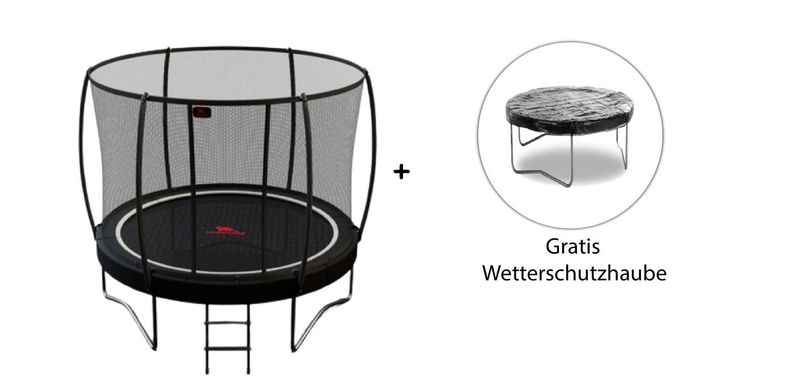 Dino-Cars Cama elástica Pro Line Ø 365 cm con red de seguridad + escalera + Campana protectora contra la intemperie Dino-Cars Ø 365 cm