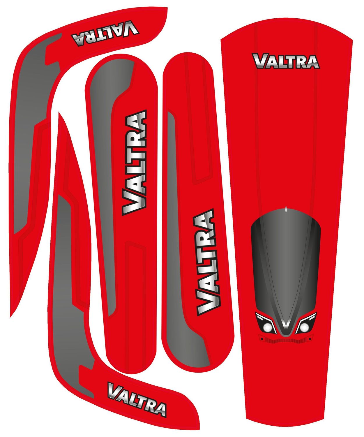Autocollants rouges et gris avec le lettrage « VALTRA » en blanc, conçus pour Dino Cars Speedy