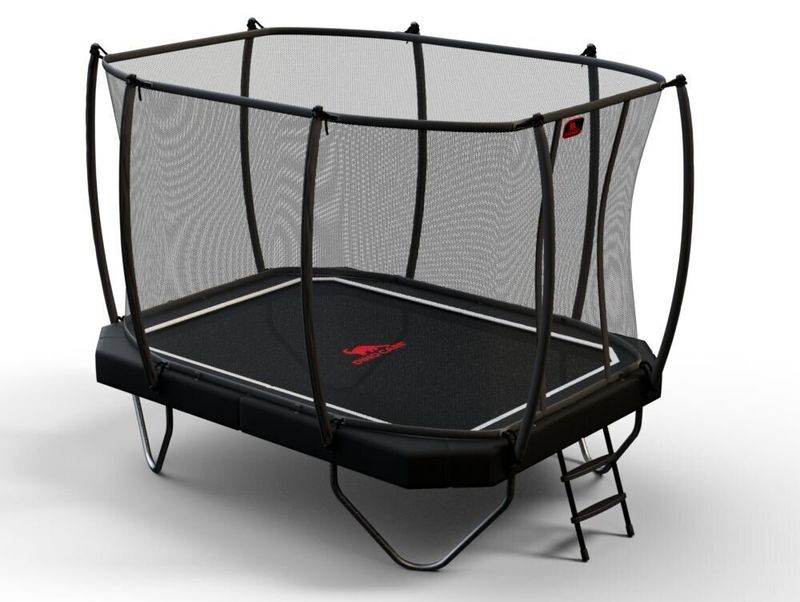 Cama elástica Dino-Cars con red de seguridad y escalera 380x255 Negro
