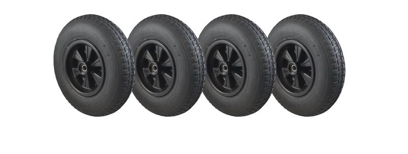 Jeu de roues complètes Dino-Cars, profil à roulement fluide, noir, 4 pièces.