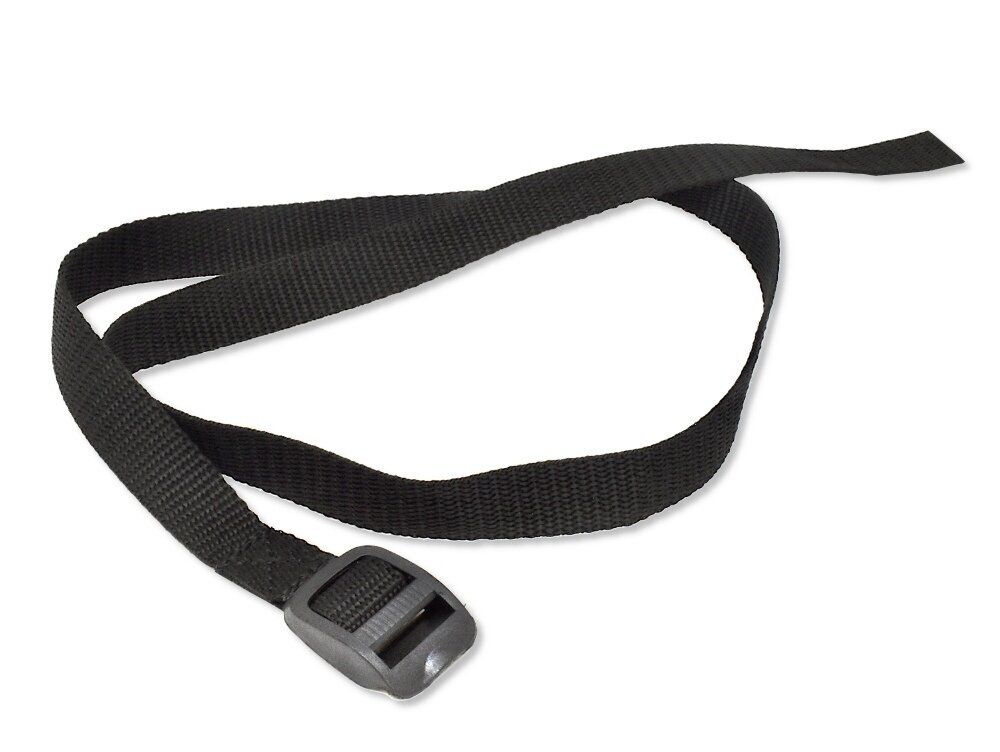 Correa de sujeción negra con hebilla de plástico, adecuada para red de seguridad de trampolín.