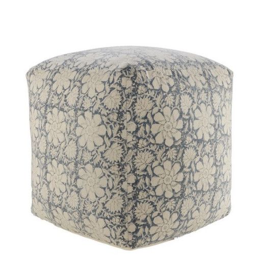Blue Floral Pouf