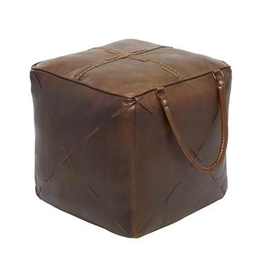 UMA Brown Leather Rustic Pouf