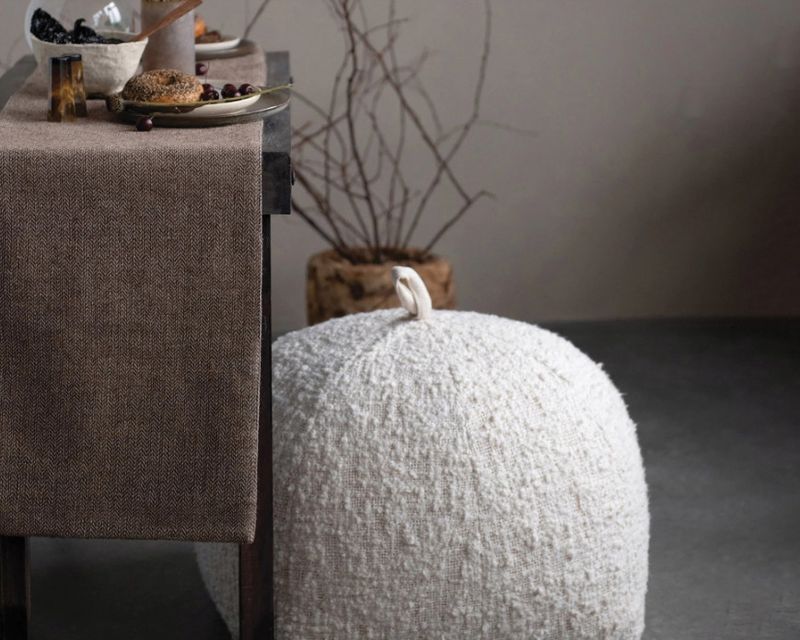 Woven Cotton Boucle Pouf with Handle