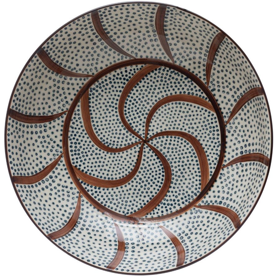 Hand-Painted Stoneware Serving Bowl w/ Pattern