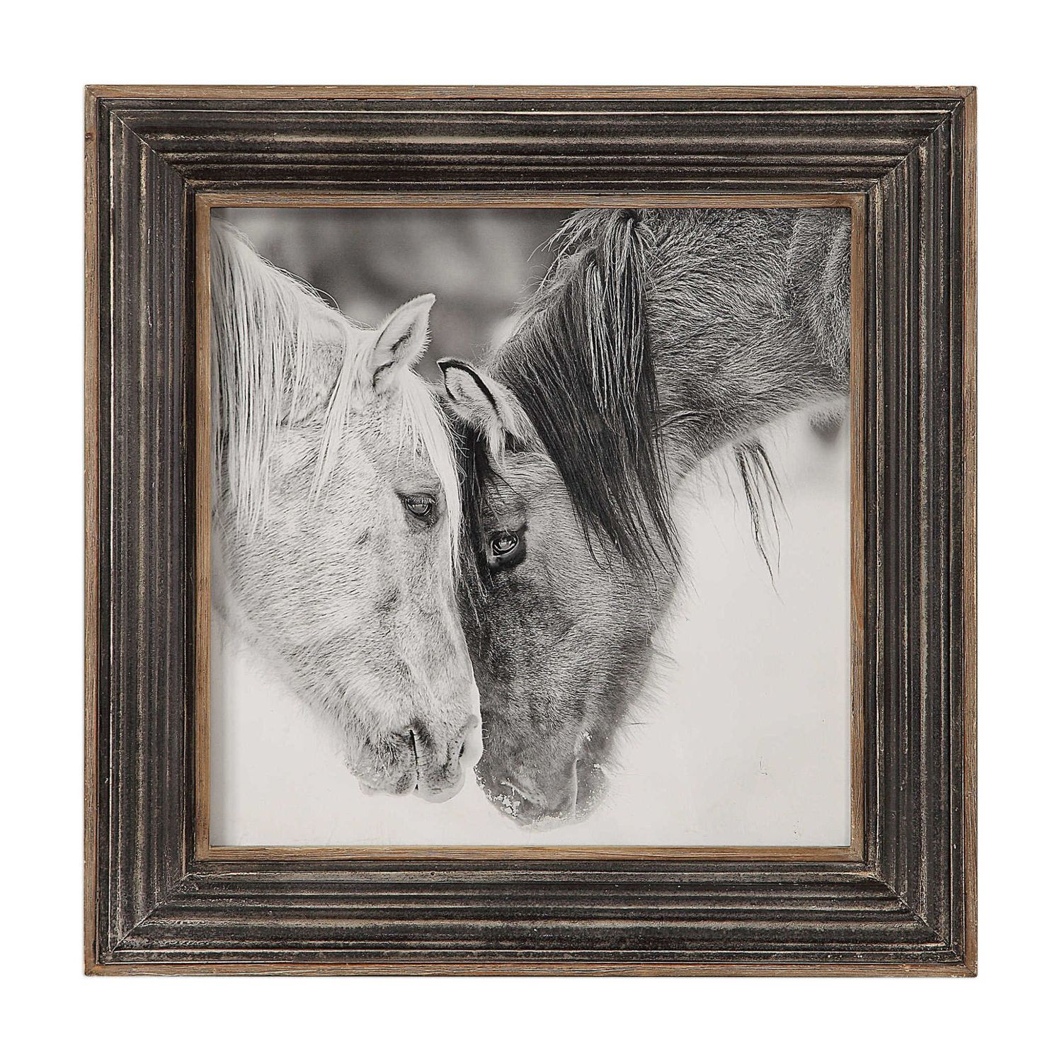 Black and White Horses Distressed Frame 32"x32"x2"