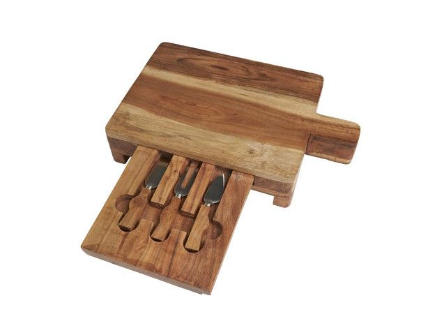 Handmade Wood Cutting Board with 4 Cheese Knife Set