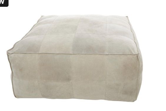 UMA Gray Leather Low Profile Square Pouf with Patchwork Design 35L x 35W x 19H