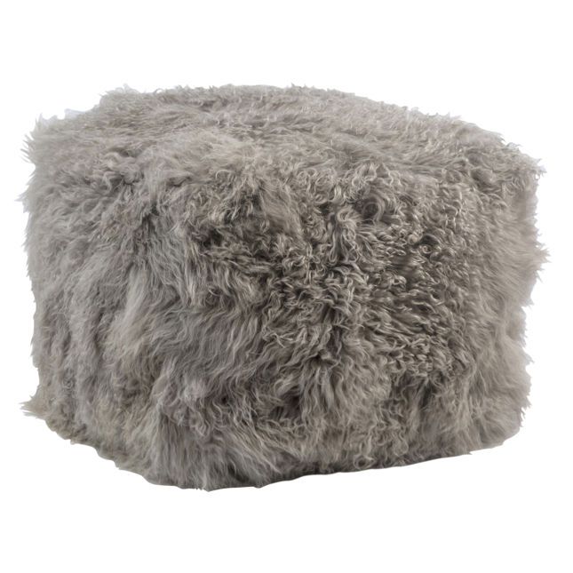 Gray 100% Lamb Wool Pouf
