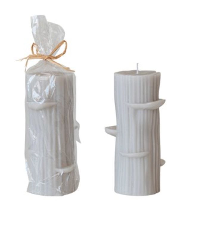 Unscented Log Shaped Candle w/ Mushrooms, Grey