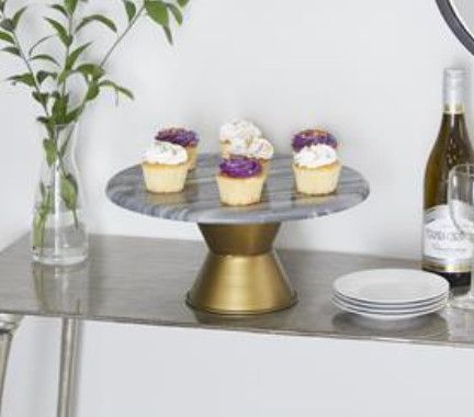 Round Marble &amp; Brass Cake Riser Small 12"