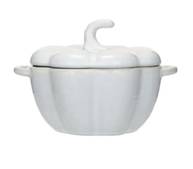 2 Cup Stoneware Pumpkin Baker w/ Handles, White