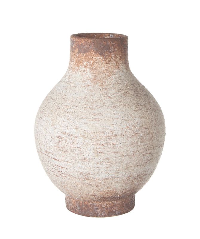 6x8" Round Footed White and Brown Ceramic Vase