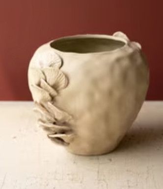 Cream Ceramic Vase with Mushroom Design