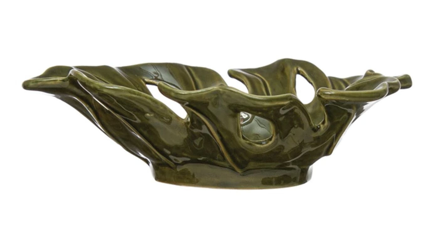 Stoneware Leaf Shaped Bowl, Reactive Glaze