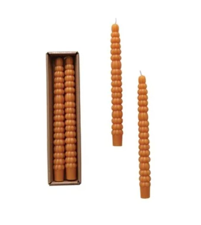 Unscented Pumpkin Shaped Taper Candles in Box, Orange Color, Set of 2