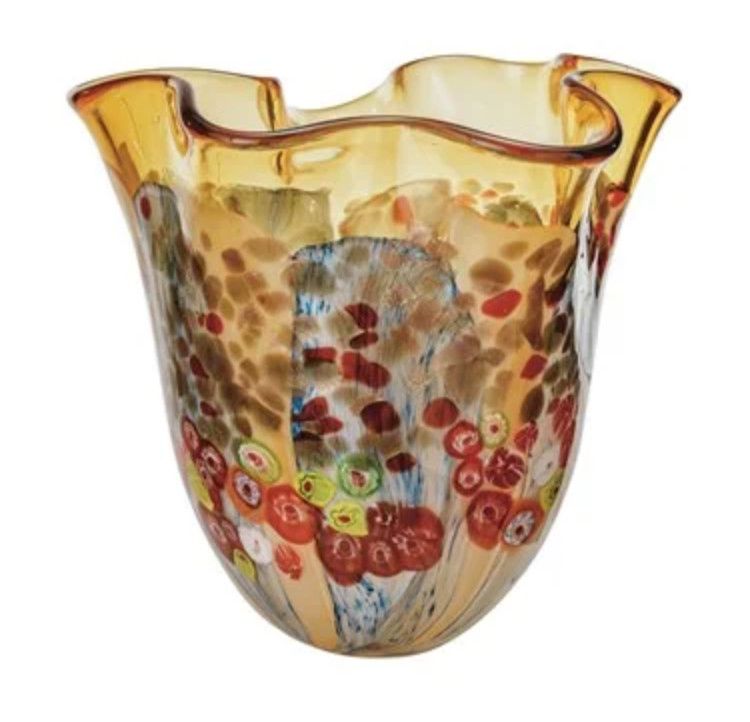 Handmade Art Glass Vase w/ Gold Glitter