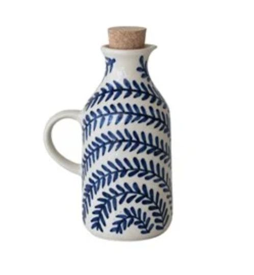 8 oz. Hand-Painted Stoneware Oil Cruet with Cork Stopper