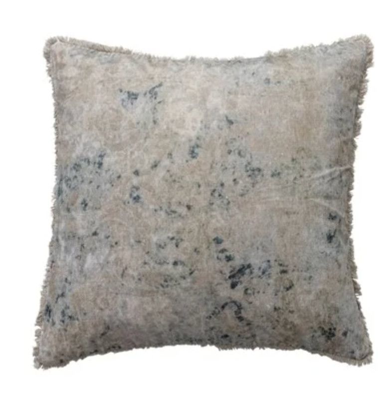 CC 24" Square Cotton Velvet Printed Pillow with Design &amp; Fringee