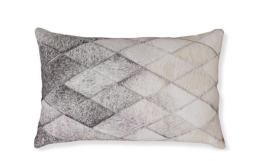 Leather Gray Faux Cowhide Lumbar Pillow