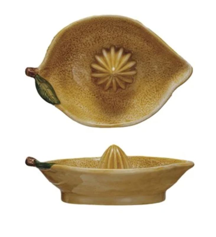Hand-Painted Stoneware Lemon Shaped Juicer, Yellow