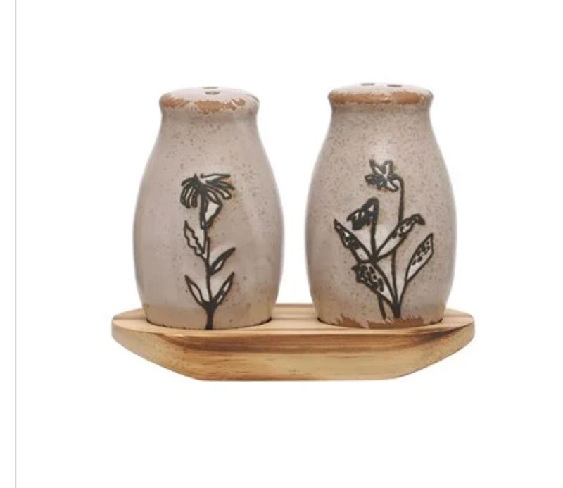 Stoneware Salt &amp; Pepper Shakers w/ Tray