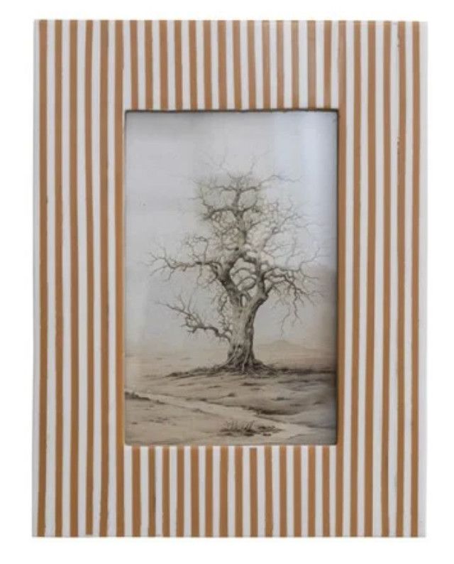 Resin Striped Photo Frame, White &amp; Caramel