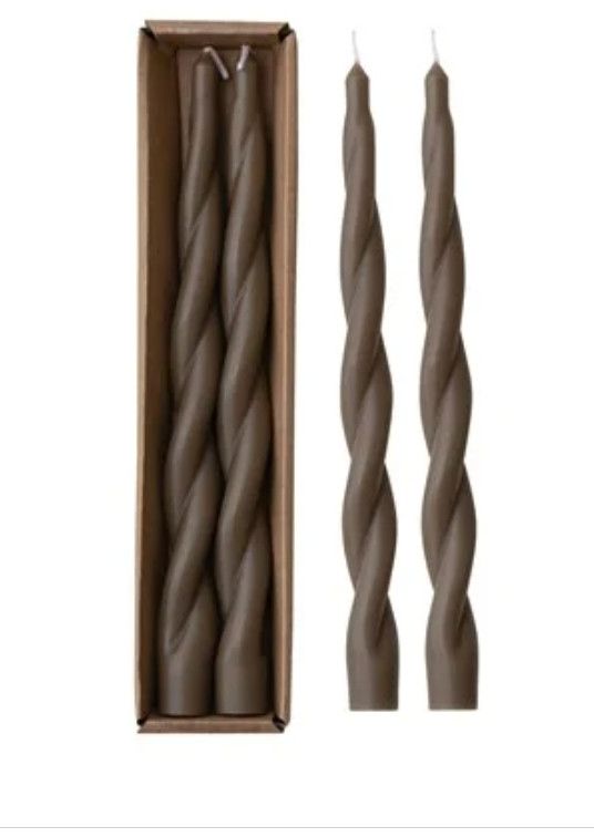 Unscented Twisted Taper Candles in Box, Brown, Set of 2