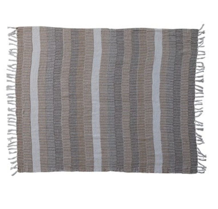 Woven Recycled Striped Throw w/ Fringe