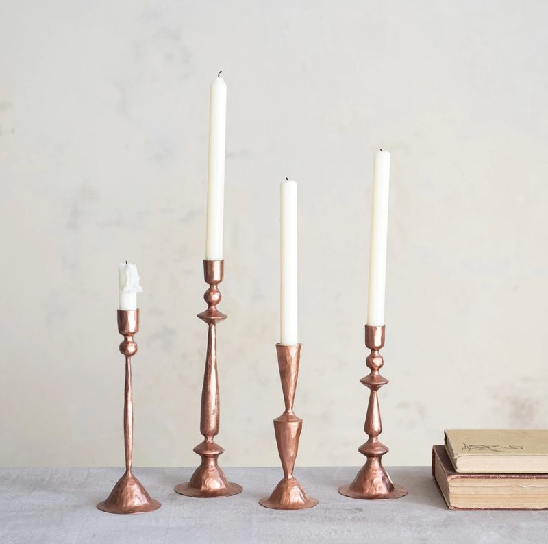 Hand-Forged Cast Iron Taper Holder, Copper Finish