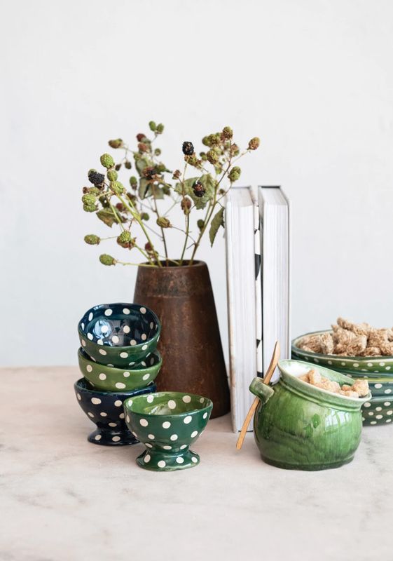 Two-Toned Hand-Painted Stoneware Footed Bowl