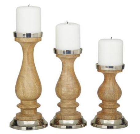 Silver Wood Candle Holder