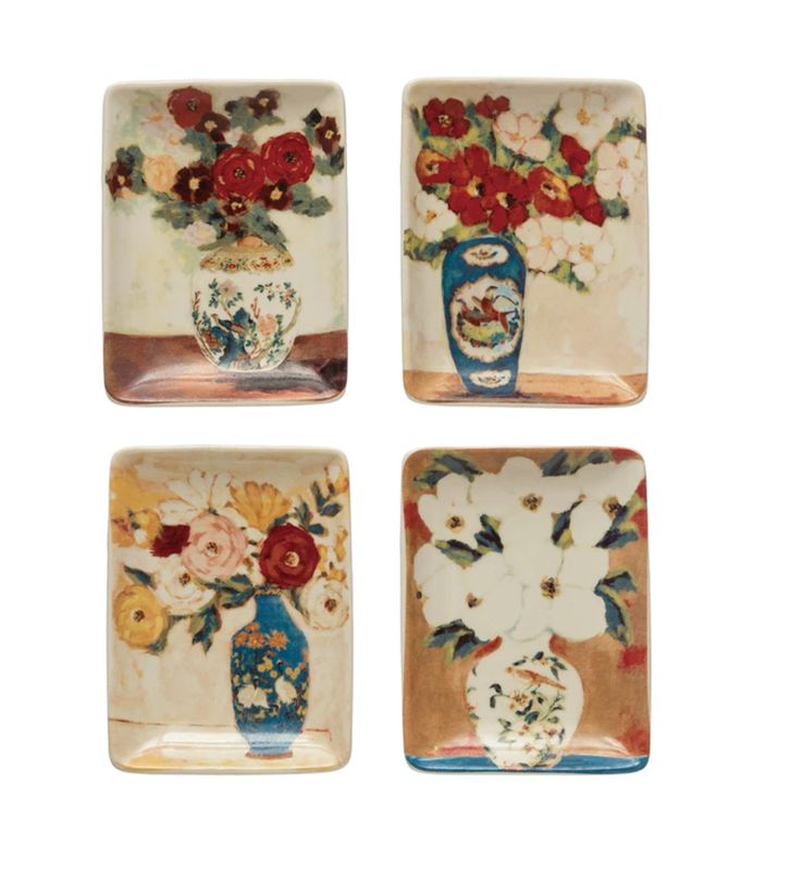 Stoneware Dish w/ Flowers in Vase