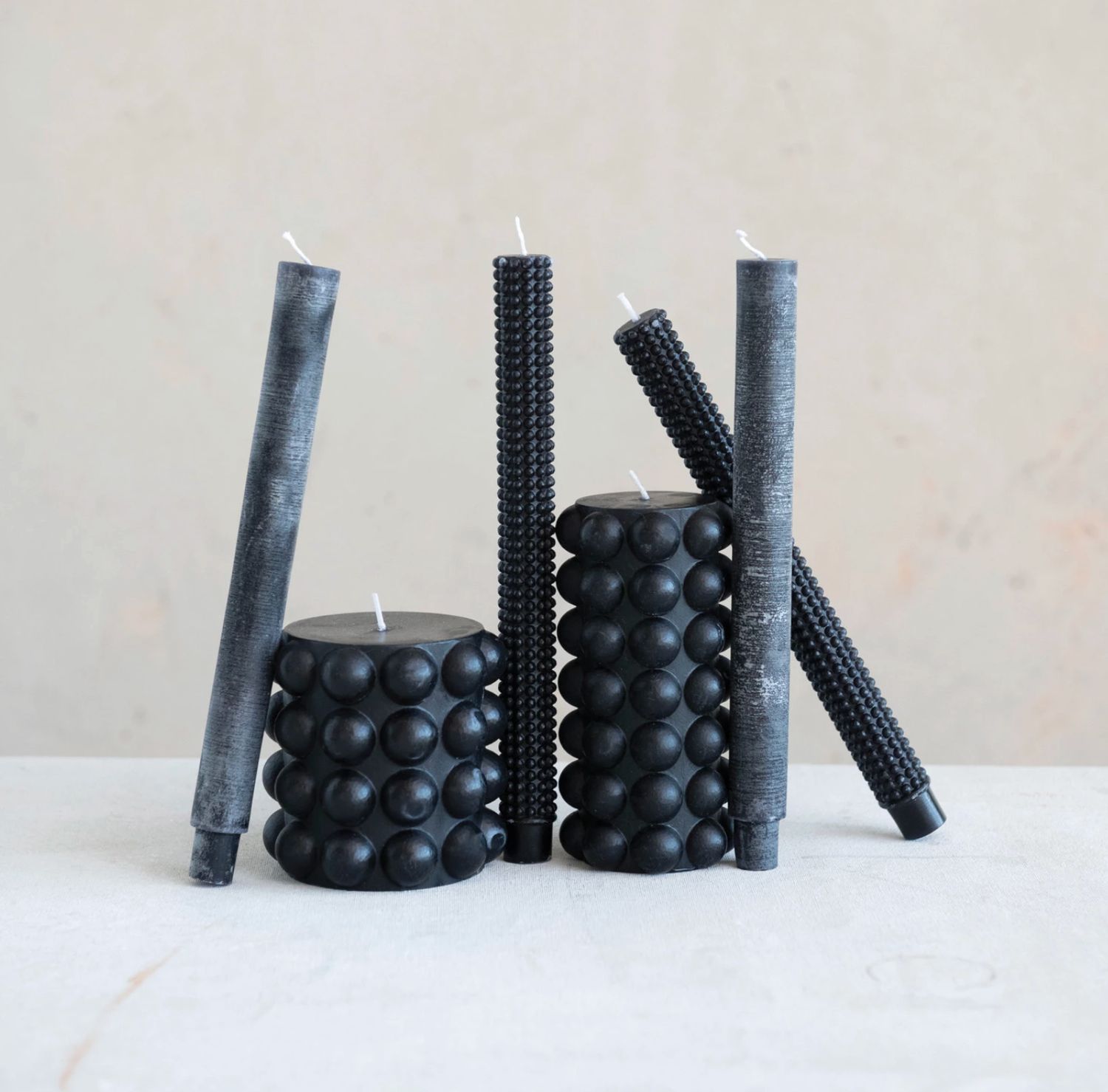 Unscented Hobnail Taper Candles in Box, Set of 2 Black