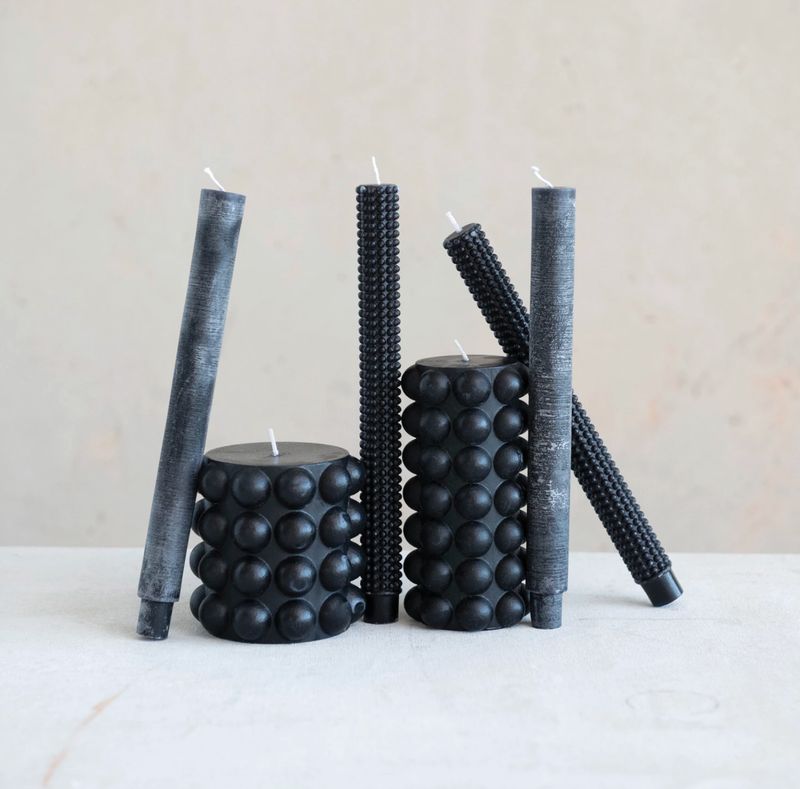 Unscented Hobnail Taper Candles in Box, Set of 2 Black