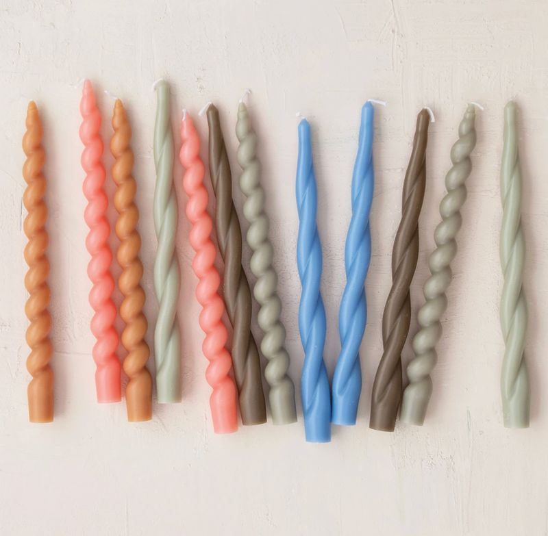 Unscented Tan Twisted Taper Candles in Box, Set of 2