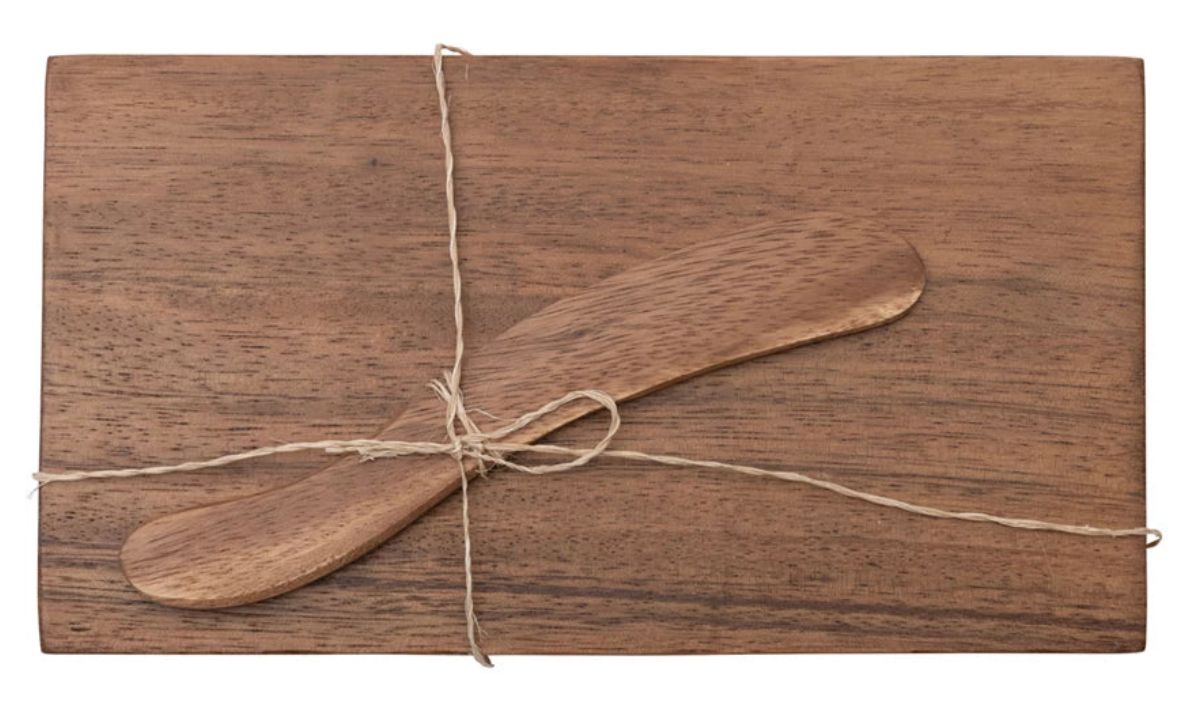 Acacia Wood Cheese/Cutting Board w/ Canape Knife, Set of 2