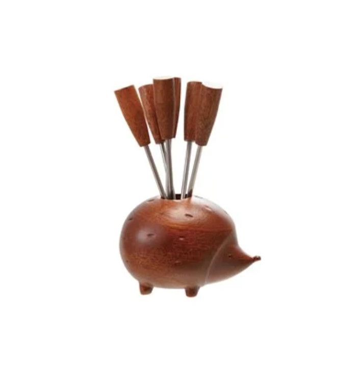 Wood Hedgehog Shaped Holder w/ Appetizer Picks