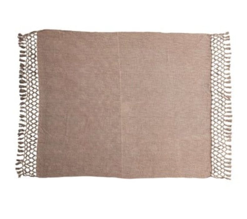 Woven Cotton Slub Throw w/ Crochet and Fringe
