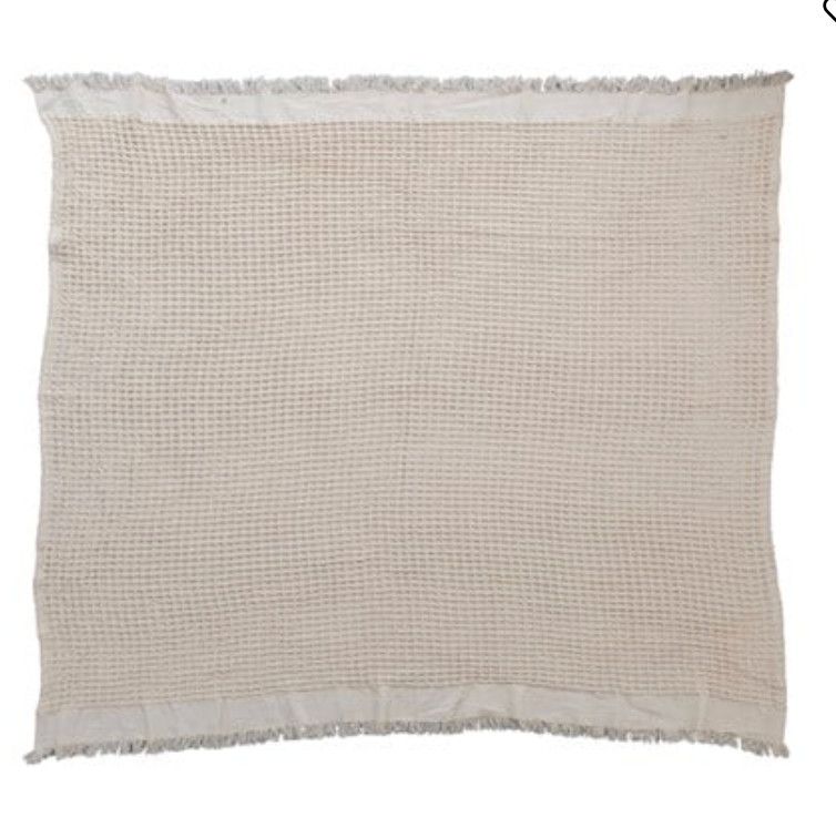 Cotton Waffle Weave Throw w/ Fringe