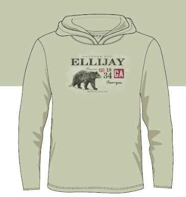 Long Sleeve Shirt w/ Hood, Ellijay Black Bear Apex, Color: Green Elm, Size: Medium