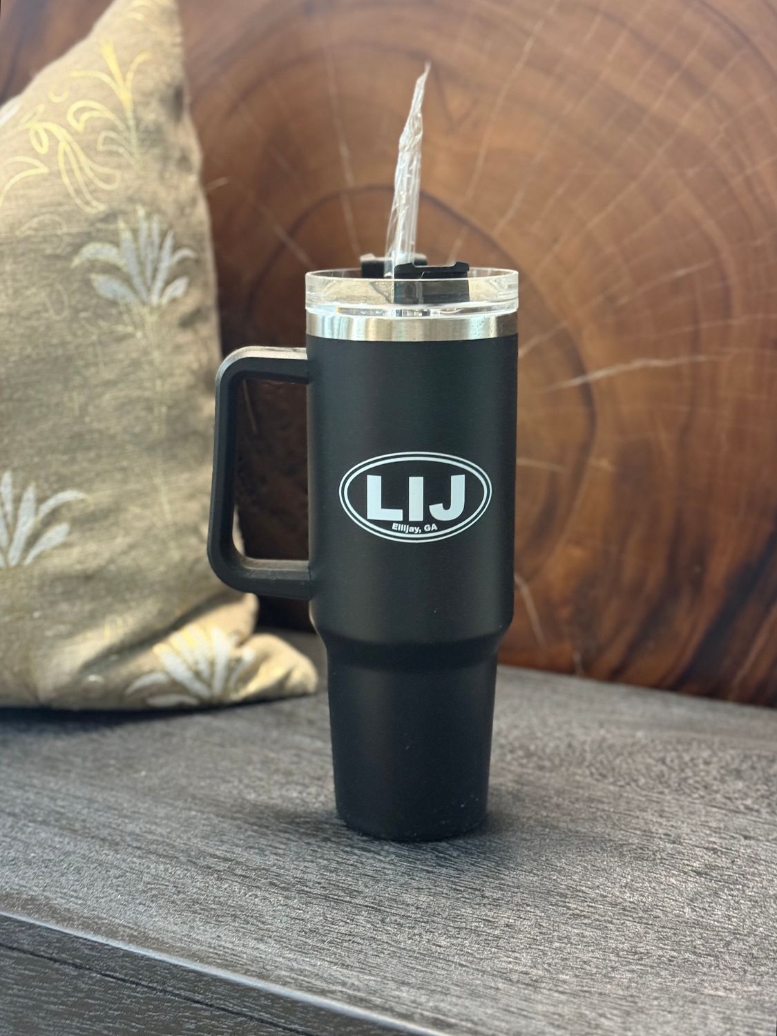 LIJ "Black" Metal Tumbler With Straw