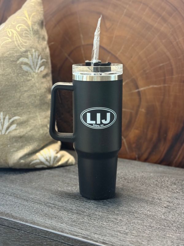 LIJ "Black" Metal Tumbler With Straw