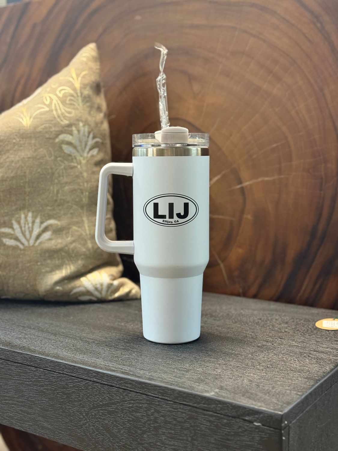 LIJ "White" Metal Tumbler With Straw