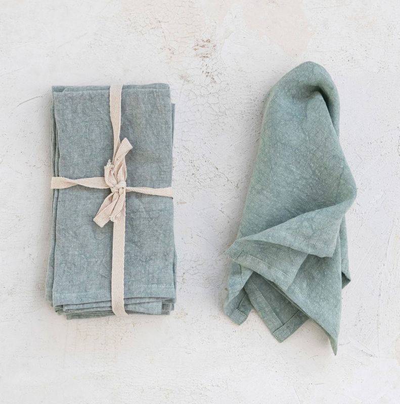 18" Square Stonewashed Slate Blue Linen Napkins, Set of 4