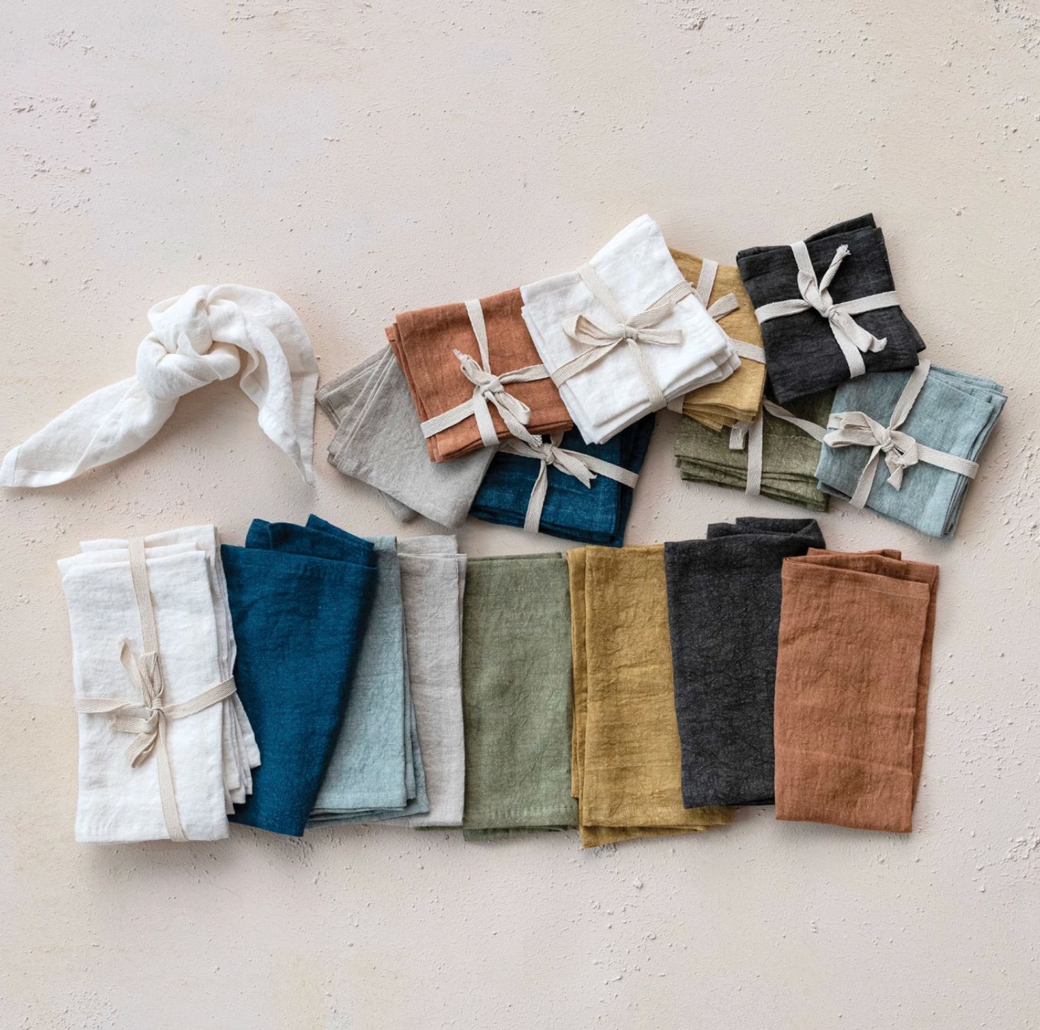 18" Square Stonewashed Green Linen Napkins, Set of 4