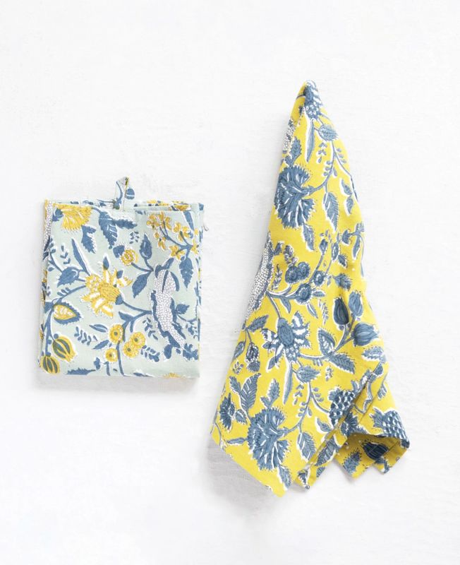 Cotton Tea Towels with Floral Pattern