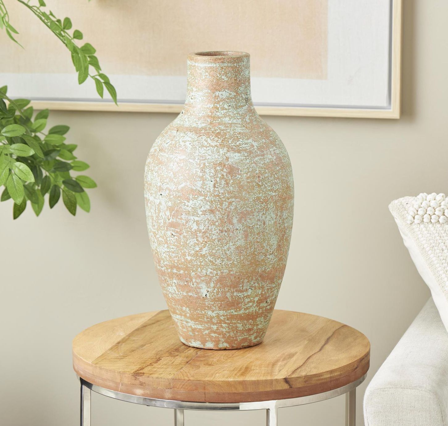 Brown Ceramic Antique Textured Vase 10" x 10" x 20"