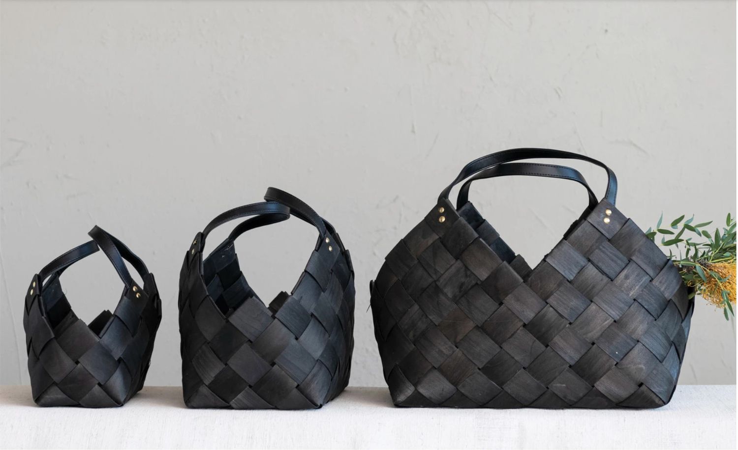 Woven Baskets with Handles Black, Size: Small
