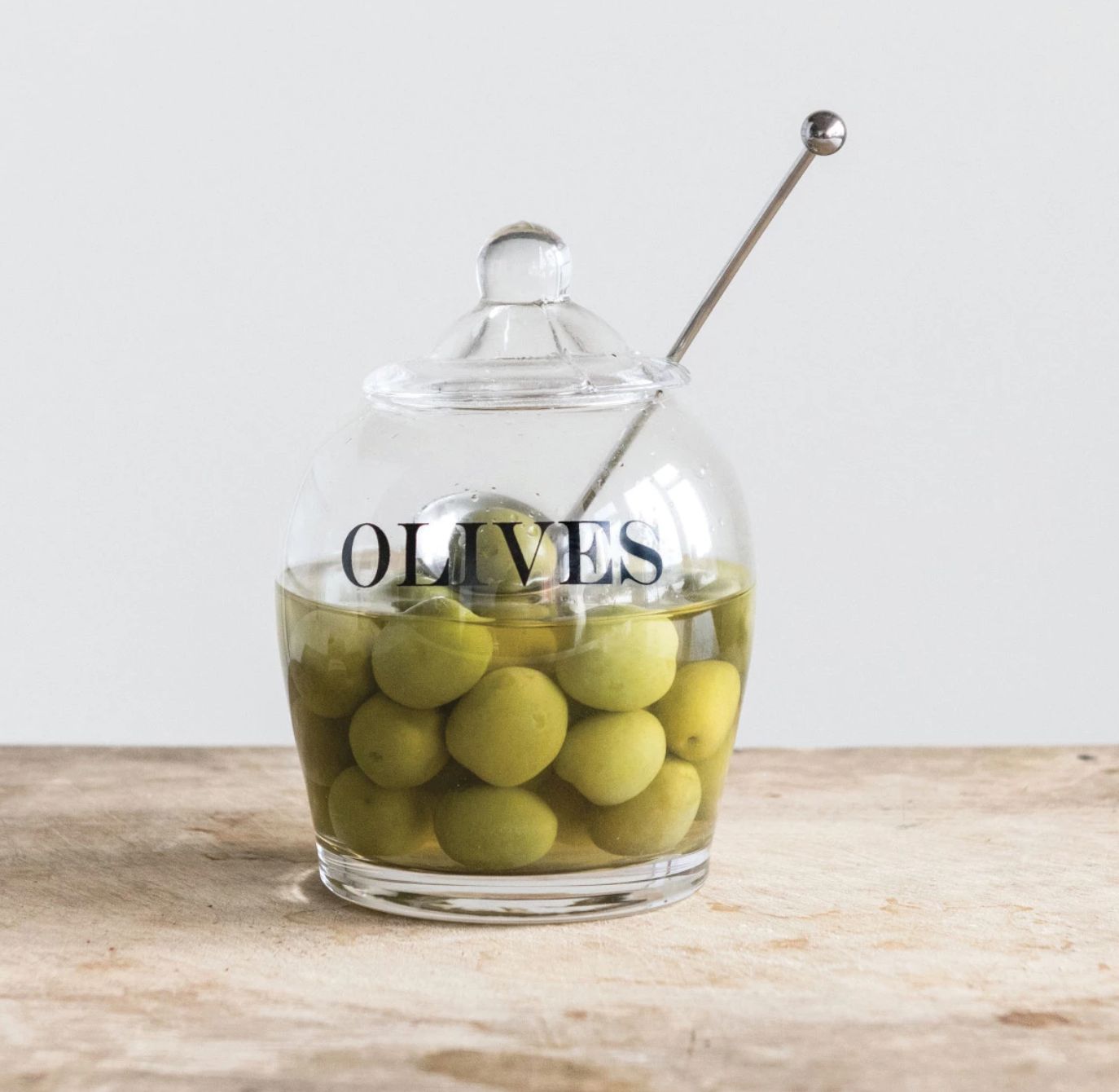 Glass Olive Jar with Slotted Spoon